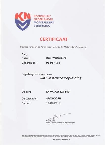 RMT Instructeuropleiding certificaat